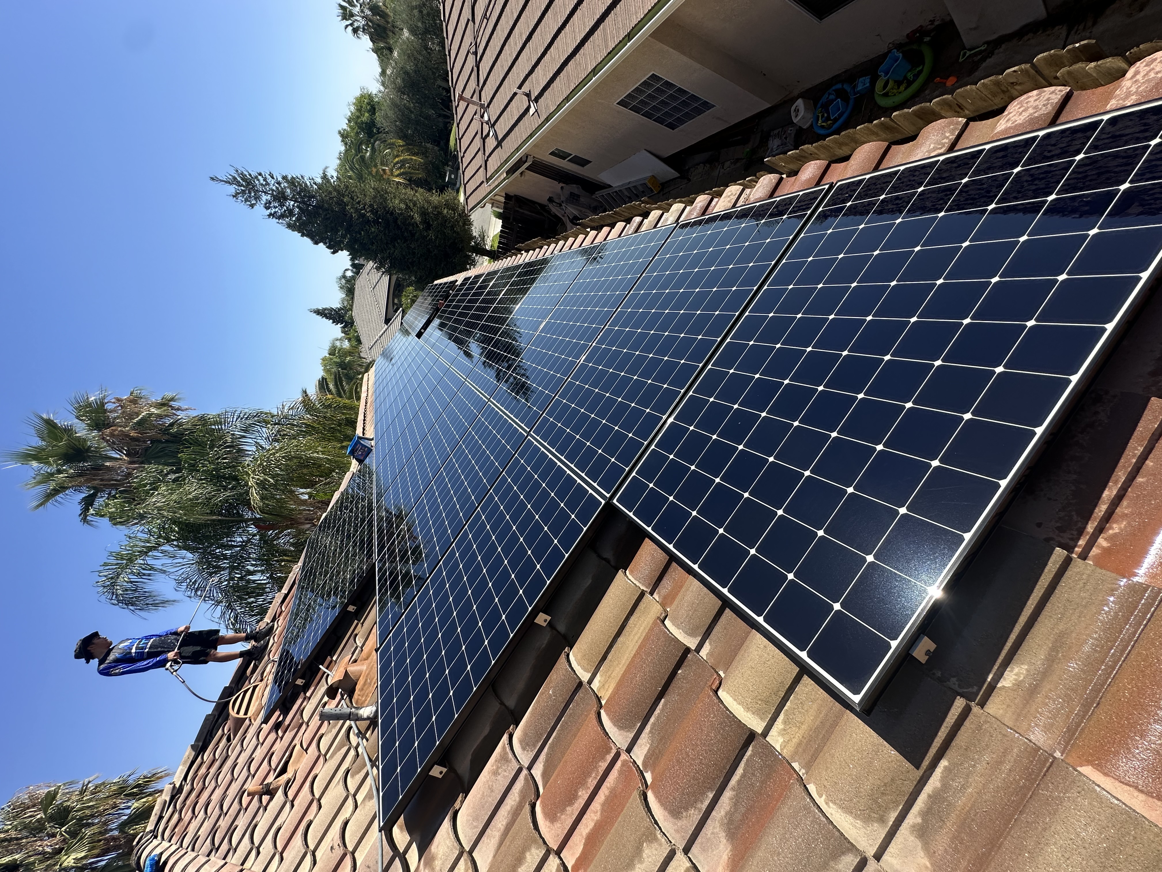 Solar panel cleaning action shot Bakersfield