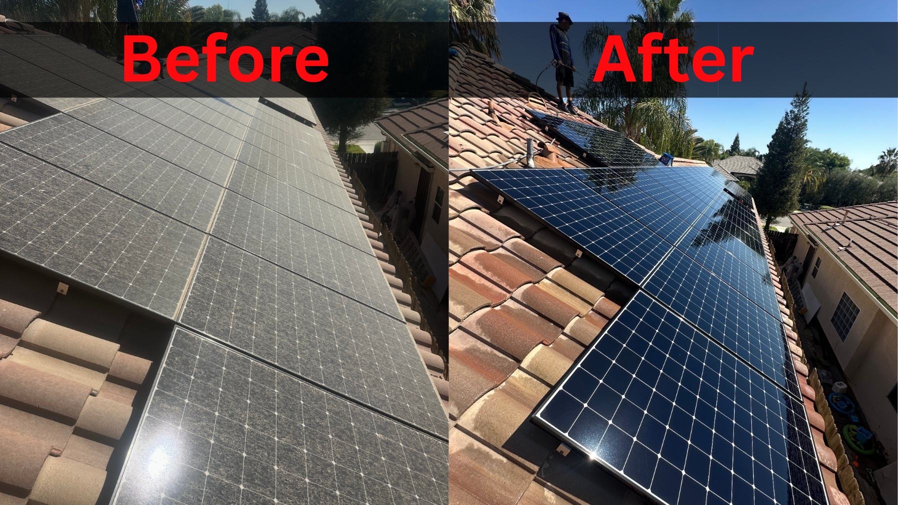 Solar panel cleaning before and after — Elite Pressure Wash Services Bakersfield